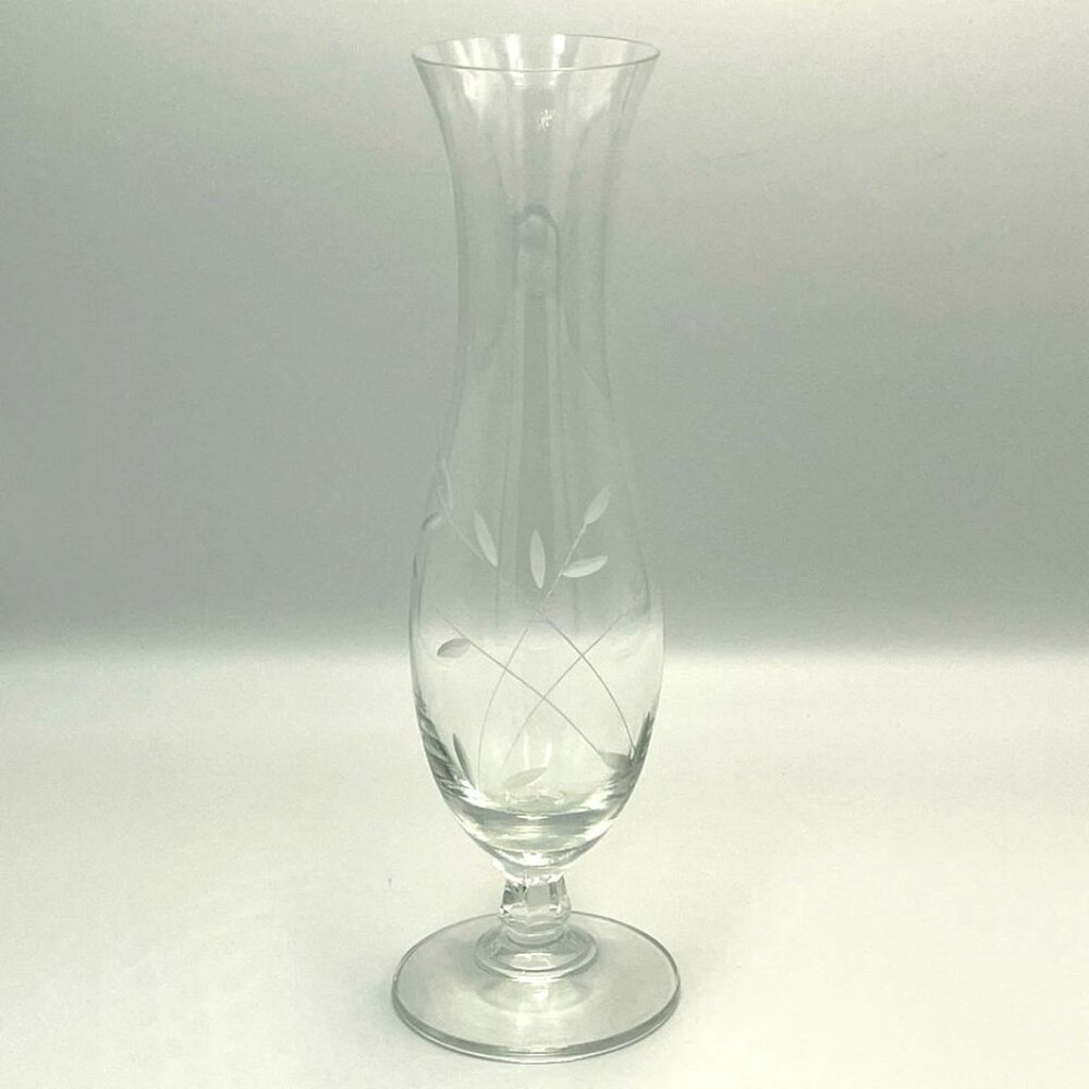 Lenox Crystal Bud Vase Etched Floral‎ USA 9.5” H Marked Elegant Quiet Lux